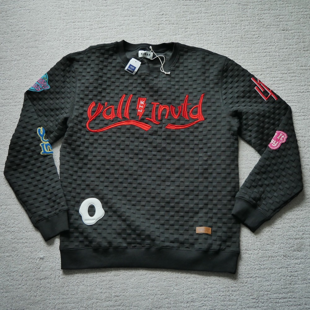 Kleep Yall Invtd Black Waffle Quilted Graphic Patch Sweatshirt KSKF6940 XL